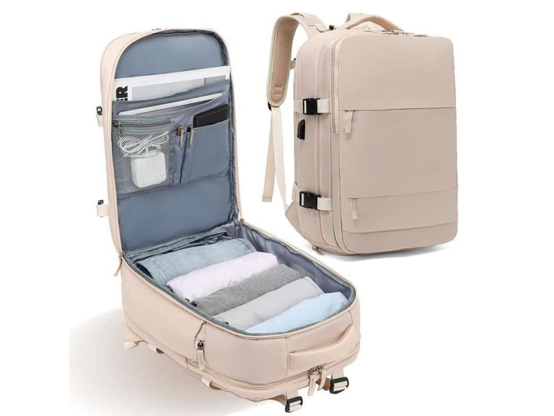 Mochila De Viagem De Mulher Capacidade Compartimento Funcional Nylon Bege (x20 Cm)