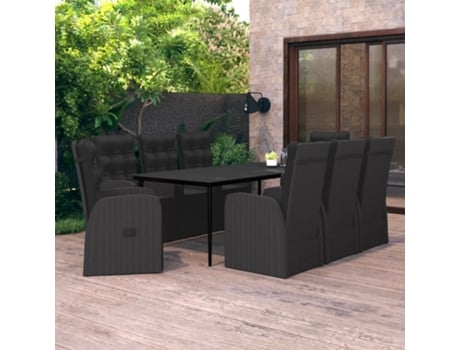 9 Pcs Conjunto De Jantar Para Jardim Com Almofadões Preto Haochrymec