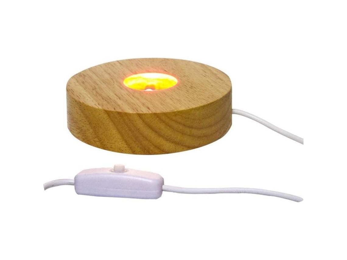 Yuru base de Exibição de Madeira com Luz Led Colorida Ciclica, 4 Polegadas (hdz004)