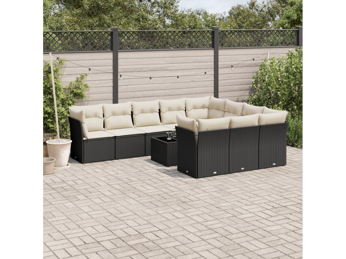 Jogo de Sofá Jardim 11 Peças C/ Almofadões Vime Pe Preto Dkd Home Decor