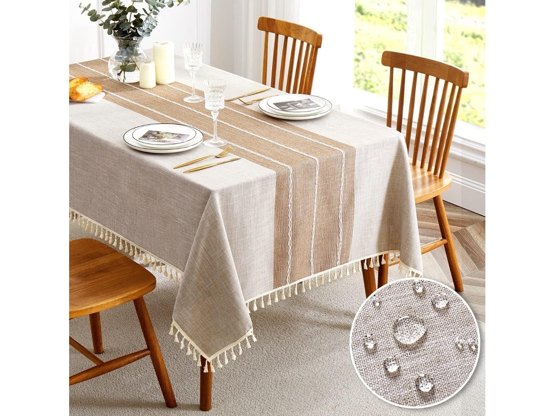 Toalha De Mesa Retangular Impermeável Em Algodão E Linho - 140 X 260 Cm Elysve