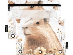 Pasta Organizadora Sweet Capybaras Branca Com Janela Transparente E Ilhós, 3-porta Lápis Materiais Escolares E De