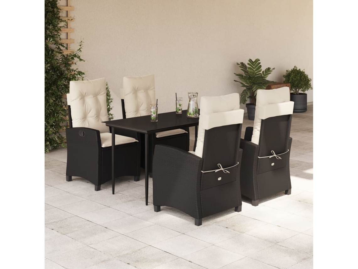 Vidaxl 5 Pcs Conjunto De Jantar P/ Jardim C/ Almofadões Vime Pe Preto