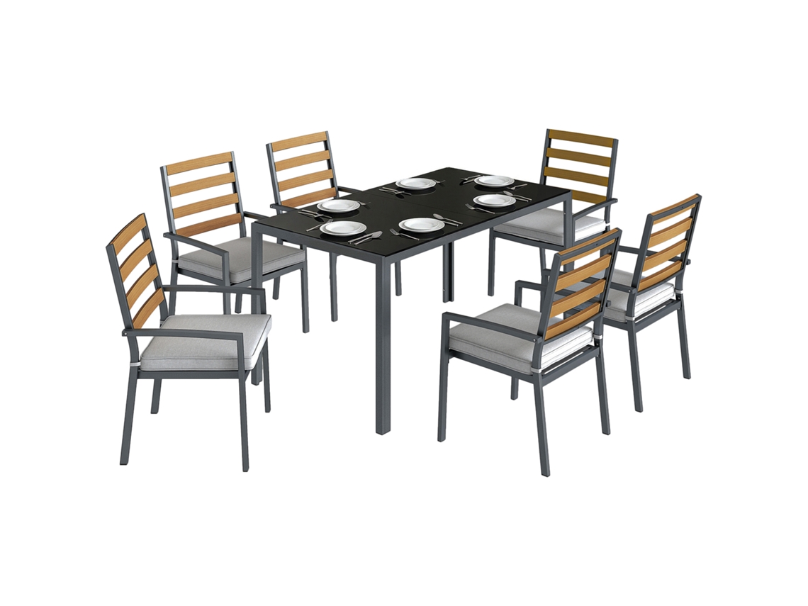 Conjunto de Jantar 7 Peças Jardim (mesa + 6 Cadeiras, Preto)