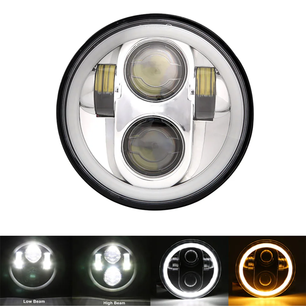 Farol De Led De 5,75 Polegadas Para Harley Davidson Dyna Street Bob Night Rod Softail Deuce Sportster Iron 883 Prata 1 Peça B