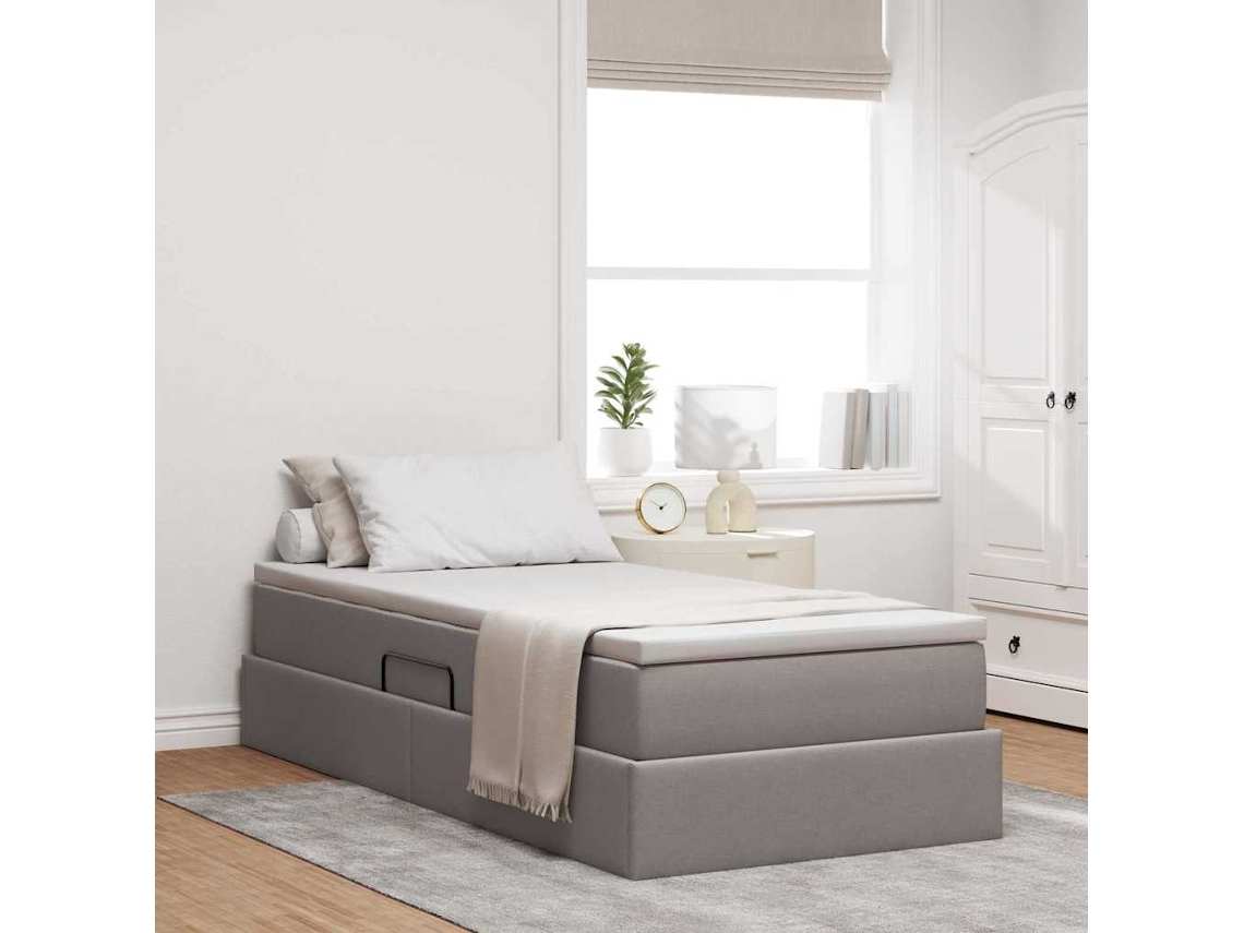 Vidaxl Cama Com Arrumação E Colchão Cinzento-acastanhado 90 X 190 Cm