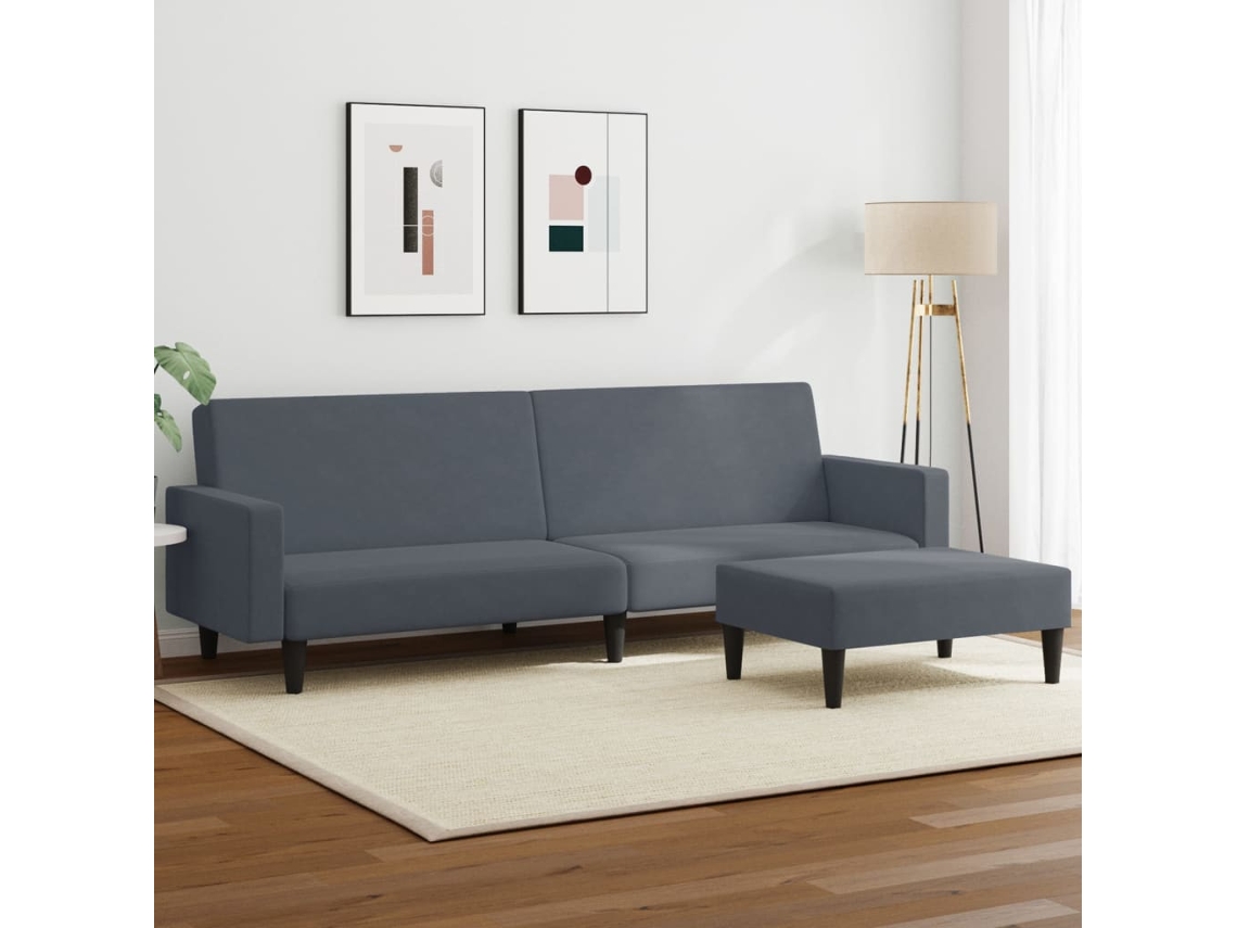 Sofá cama | Sofá da Sala | Sofá de Relaxamento 2 Lugares C/ Apoio de Pés Veludo Cinzento escuro HARLANV1
