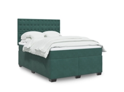 Cama Com Molas/colchão 140x190 Cm Veludo Verde-escuro