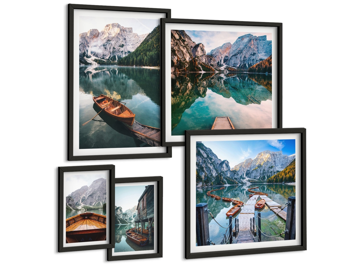 Conjunto De Pinturas Lagos Tranquilos Barcos De Madeira Espelharte (5 Peças)