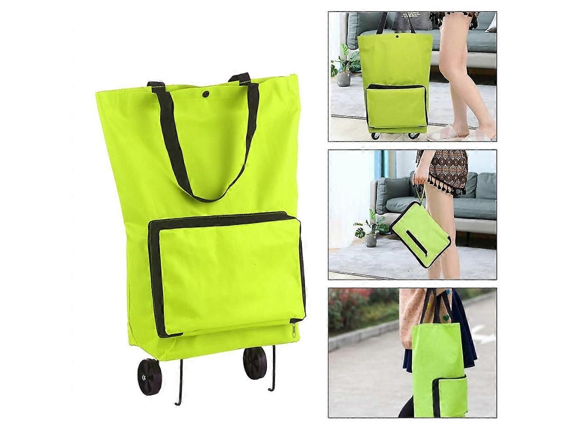 Carrinho de Compras Dobrável com Rodas, Sacola de Compras Reutilizável e Dobrável para Viagens, Cor Verde. GOKOCO