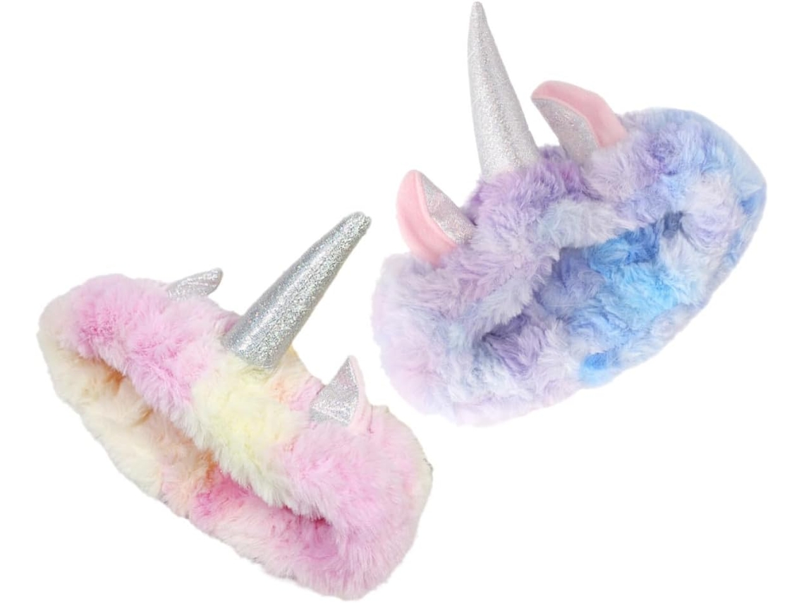 Tiara Unicórnio Maquiagem Feminina, 2 Peças em Têxtil e Pelúcia, Leve.