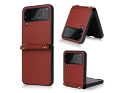 Capa De Couro Com Textura De Sarja E Cordão Para Samsung Galaxy Z Flip4