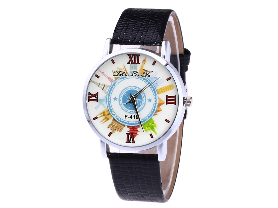 Reloj De Cuarzo Unisex Con Correa De Cuero Pu Y Dígitos Romanos Zhoulianfa (negro)