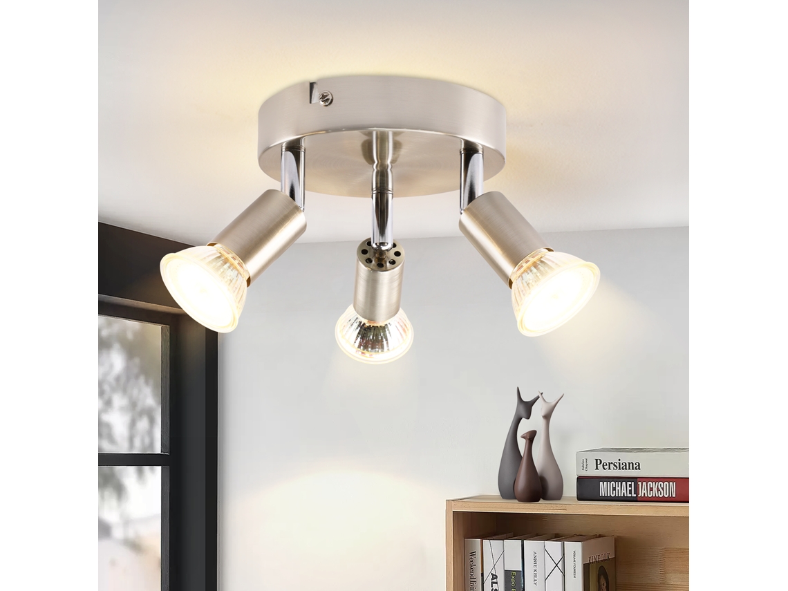 Plafon Led Gu10 3 Focos De Teto Redondos Modernos Focos De Teto 350° Para Cozinhas Corredor Quarto Sala De Estar Sem Lâmpada Cromada Nettlife