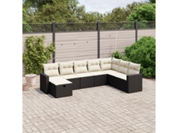 Vidaxl 8 Pcs Conjunto Sofás De Jardim Com Almofadões Vime Pe Preto