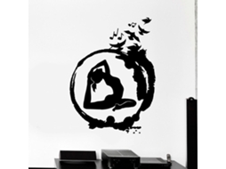 Adesivo de parede com postura de ioga zen, círculos e pássaros para decoração de interiores de salas de meditação. Pode ser usado em portas e janelas. Adesivo removível de vinil, 74x99cm.