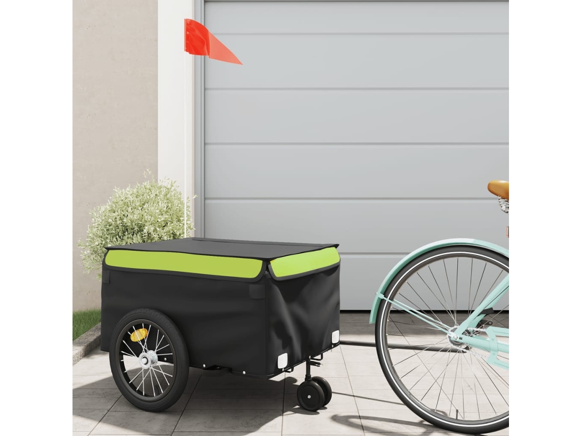 Vidaxl Reboque Para Bicicleta 45 Kg Ferro Preto E Verde