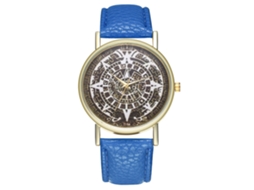 Relógio de pulso analógico de quartzo com pulseira de PU moderna (azul royal)