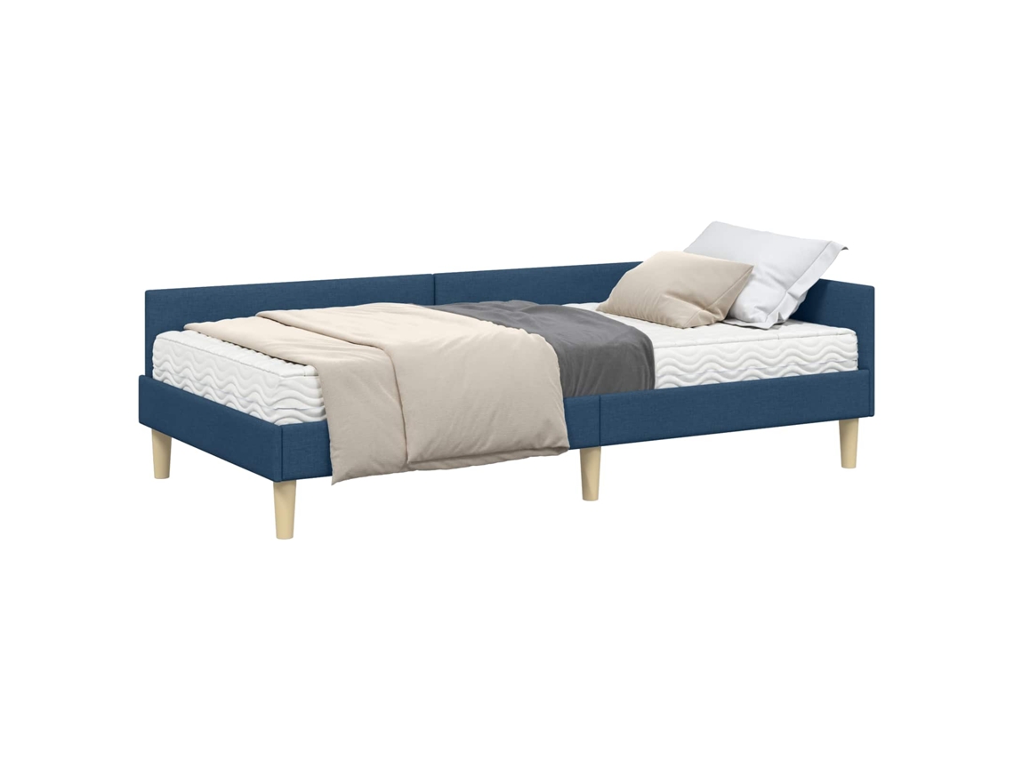 Conjunto de 2 Estruturas de Cama de Canto com Colchão Azul Tecido MAISON EXCLUSIVE