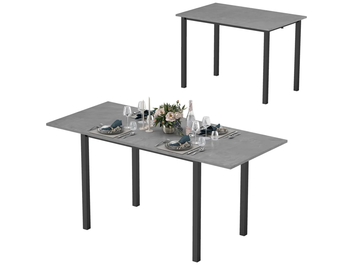 Mesa de Jantar Extensível de Design Moderno com Tampo Amplo, para 6 Pessoas, Estrutura em Aço Cinza Escuro CHEZMOI