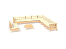 Conjunto de 12 Lounge Jardim com Almofadões Creme Pinho Maciço MAISON EXCLUSIVE