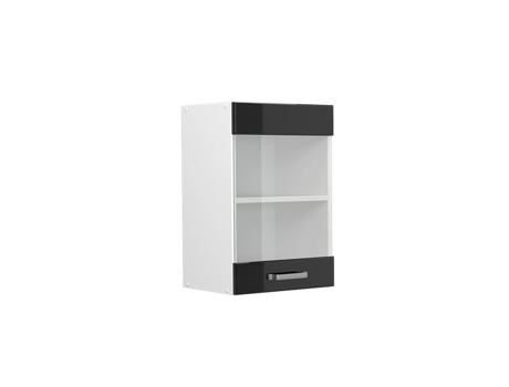 Armário suspenso universal R-Line, 40 cm com porta de vidro, preto alto brilho, Vicco