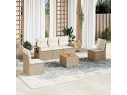Vidaxl 6 Pcs Conjunto De Sofás P/ Jardim Com Almofadões Vime Pe Bege