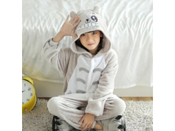 Pijama de inverno infantil 2026 com macacão de flanela com capuz, estampa do Totoro, manga comprida e tecido macio.