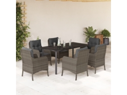 Vidaxl 7 Pcs Conjunto de Jantar P/ Jardim C/ Almofadões Vime Pe Cinza