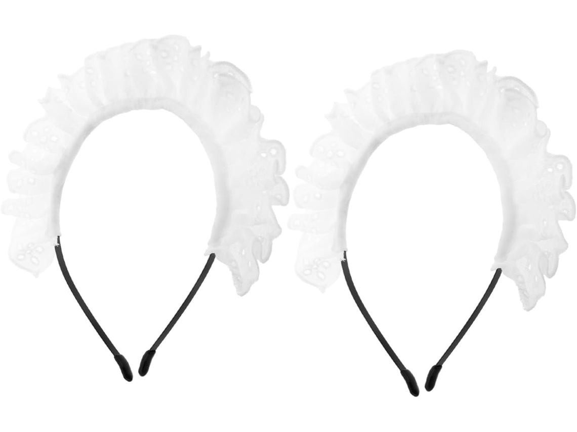 Conjunto de 2 peças Lolita com cabelo branco e tiara plissada - Estilo Empregada Elegante
