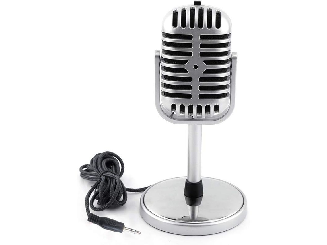 Microfone Retro Clássico Estilo Dinâmico Estéreo com Cabo 1.8m para Gravação e Chat