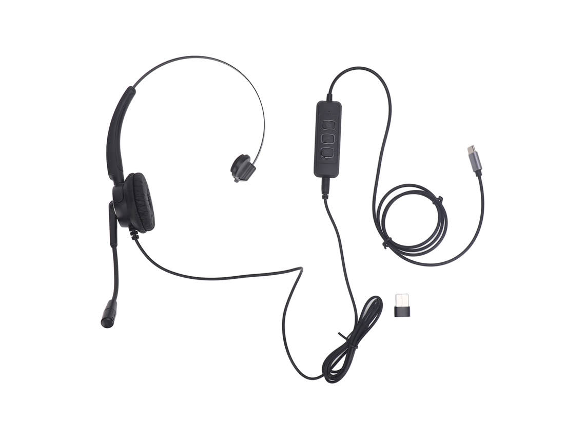 Fone De Ouvido Mono Cancelamento De Ruído Usb C/3.5mm Preto
