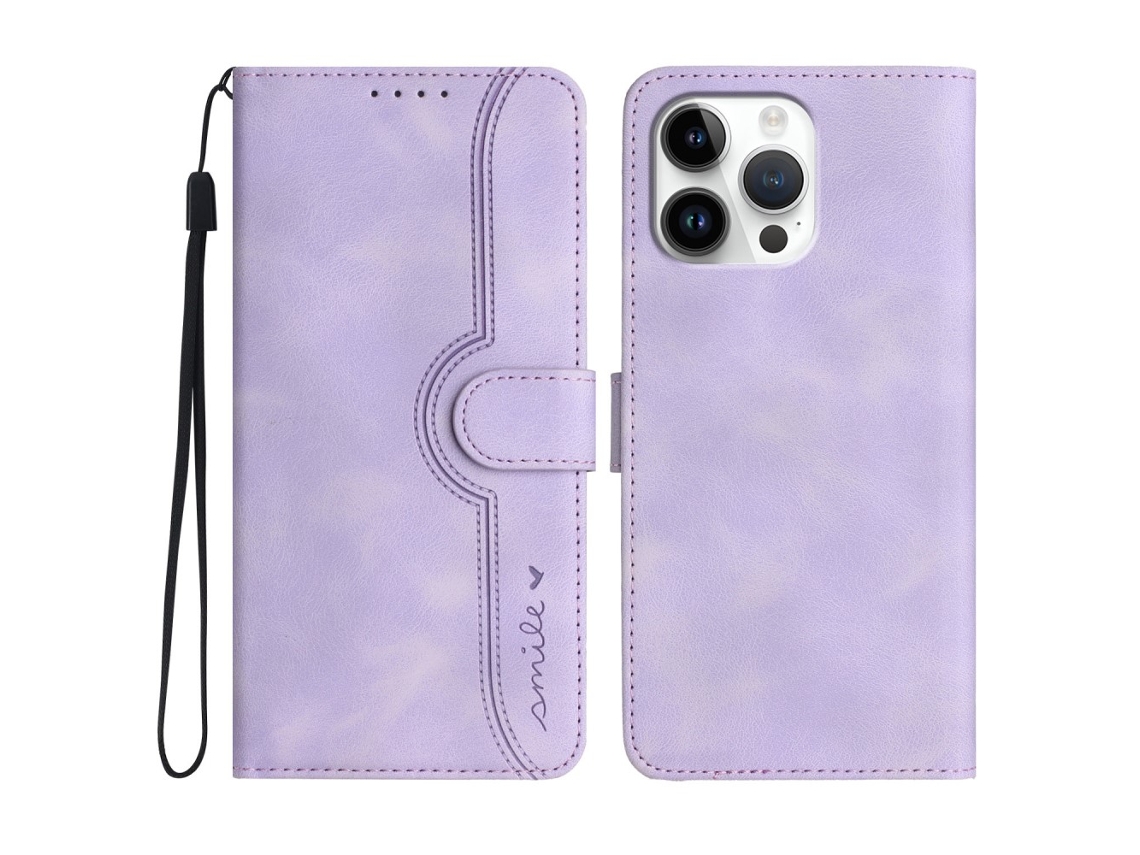 Capa Em Couro Pu Para Apple Iphone 16 Pro Max Roxo Claro