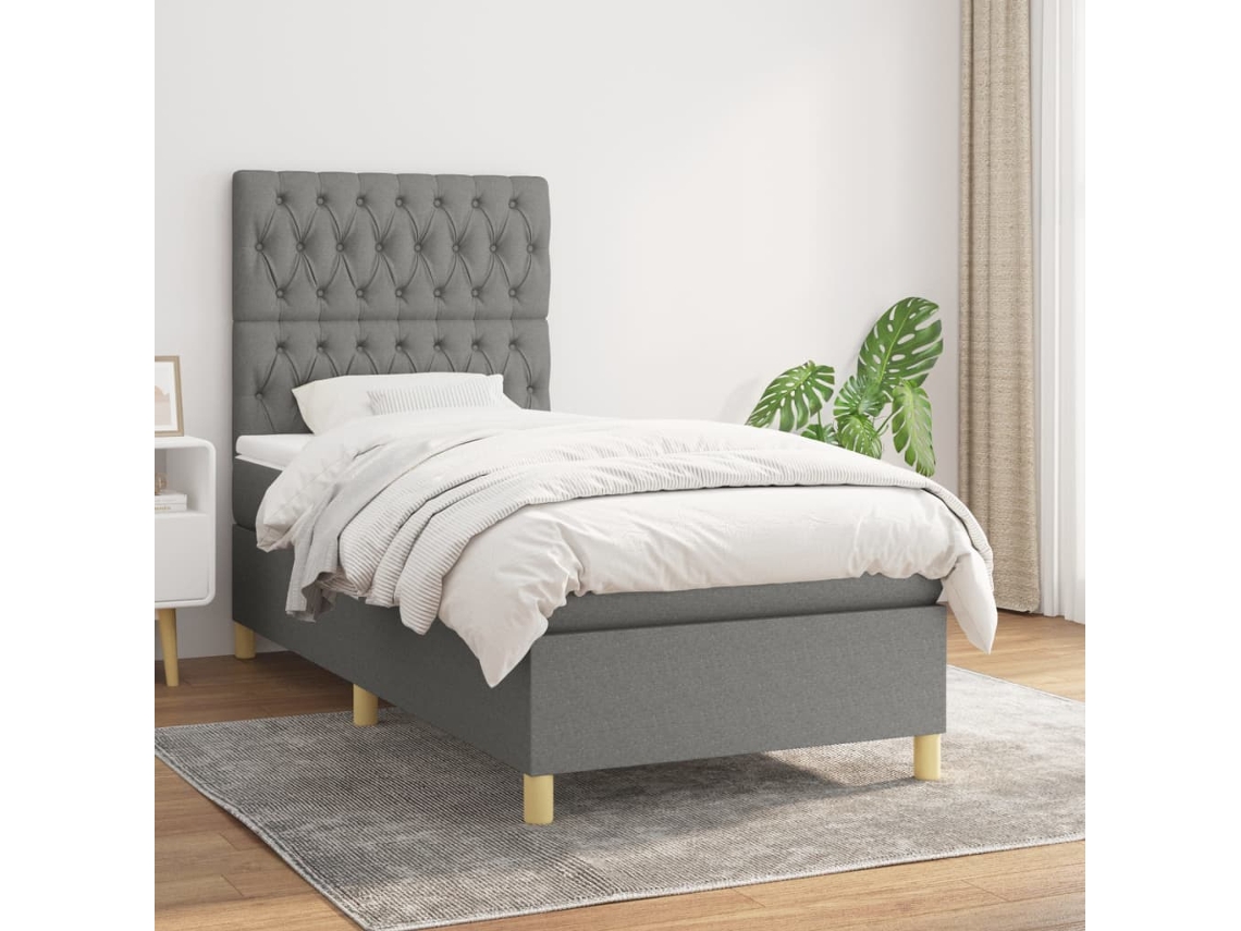 Vidaxl Cama Com Molas/colchão 90x190 Cm Tecido Cinza-escuro