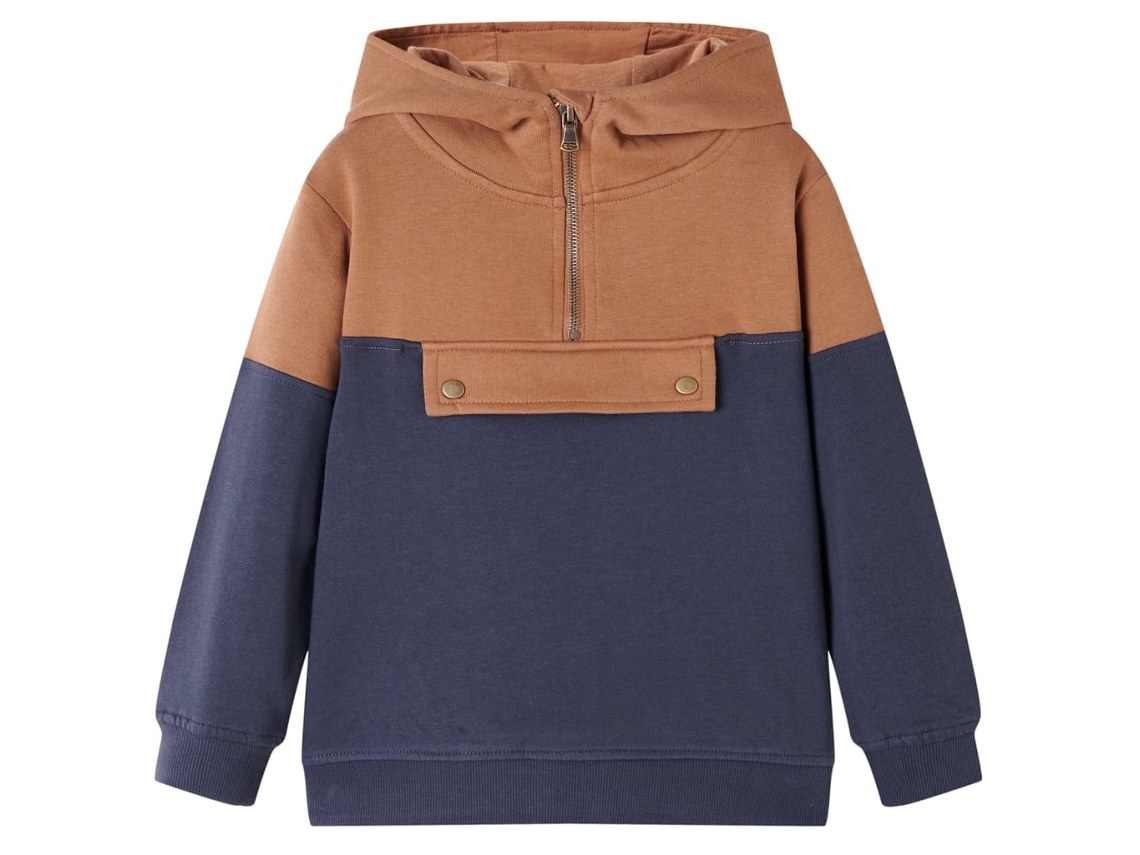 Sweatshirt Para Criança Com Capuz E Meio Fecho Antracite/conhaque 92