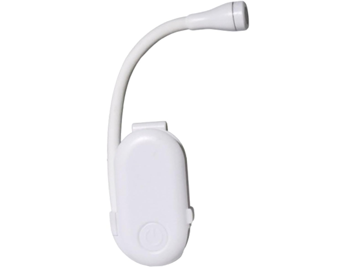 Luminária De Leitura Led Recarregável Via Usb Com Clipe Flexível Em Plástico Branco, 400mah, Ideal Para Leitura E