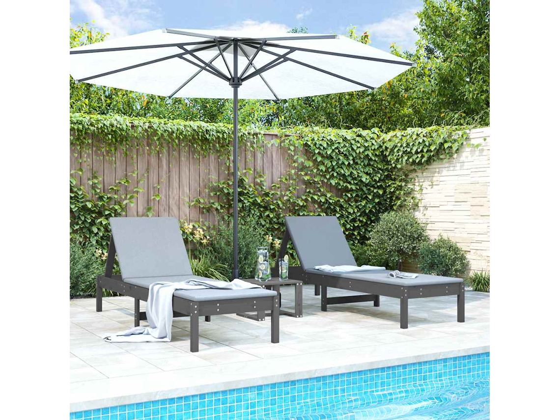 Vidaxl Espreguiçadeiras 2 Pcs 199,5x60x74 Cm Pinho Maciço Cinzento