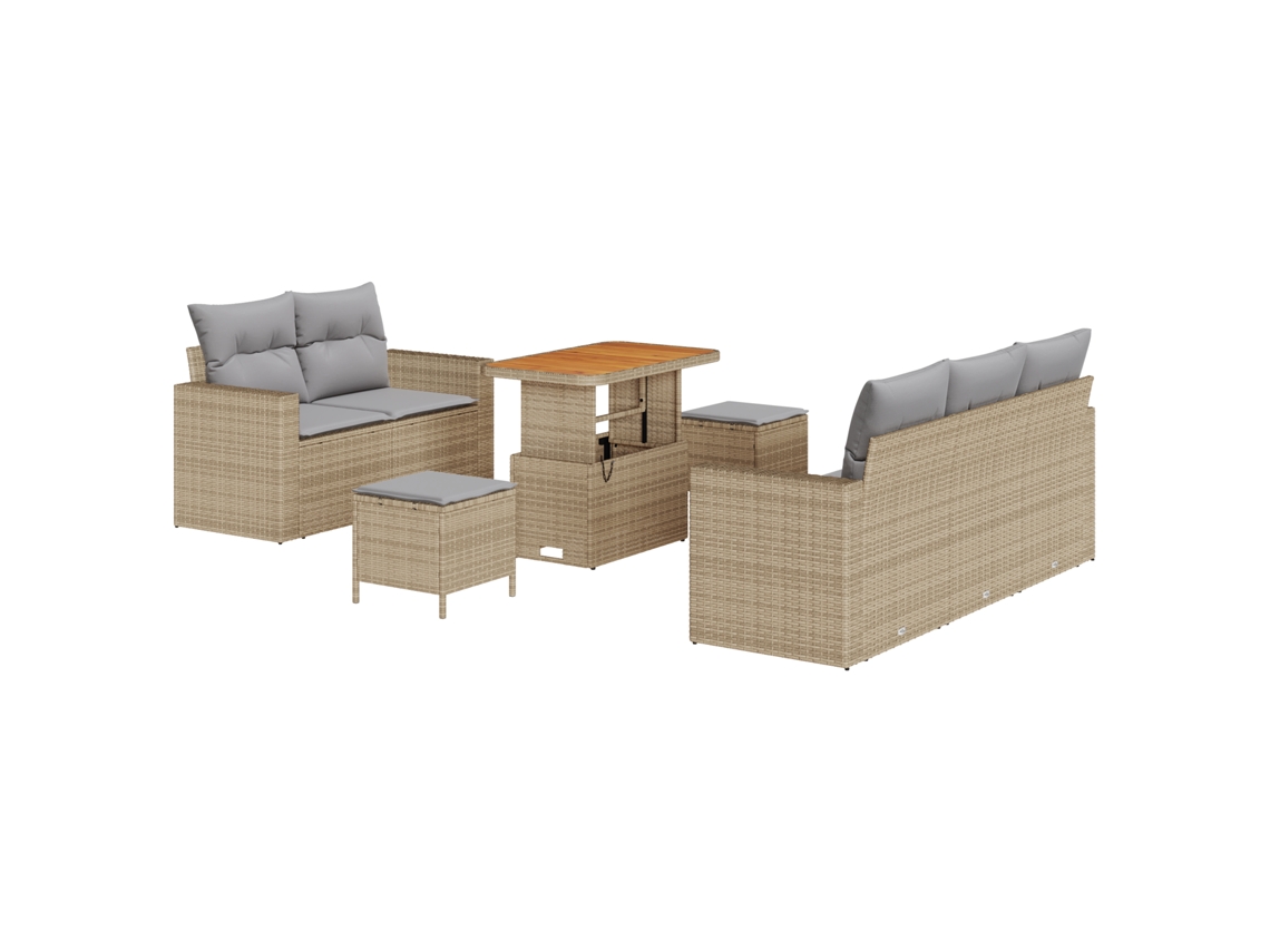 Conjunto 8 Sofá Exterior Vidaxl Bege Vime Pe (186 X 62 X 85 Cm)