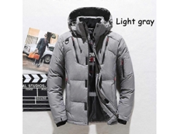 Jaqueta Masculina Casual De Pluma De Pato Branco Com Capuz Removível, Tecido Espesso, Fecho Zipper, Lavagem Seca Cinza Claro