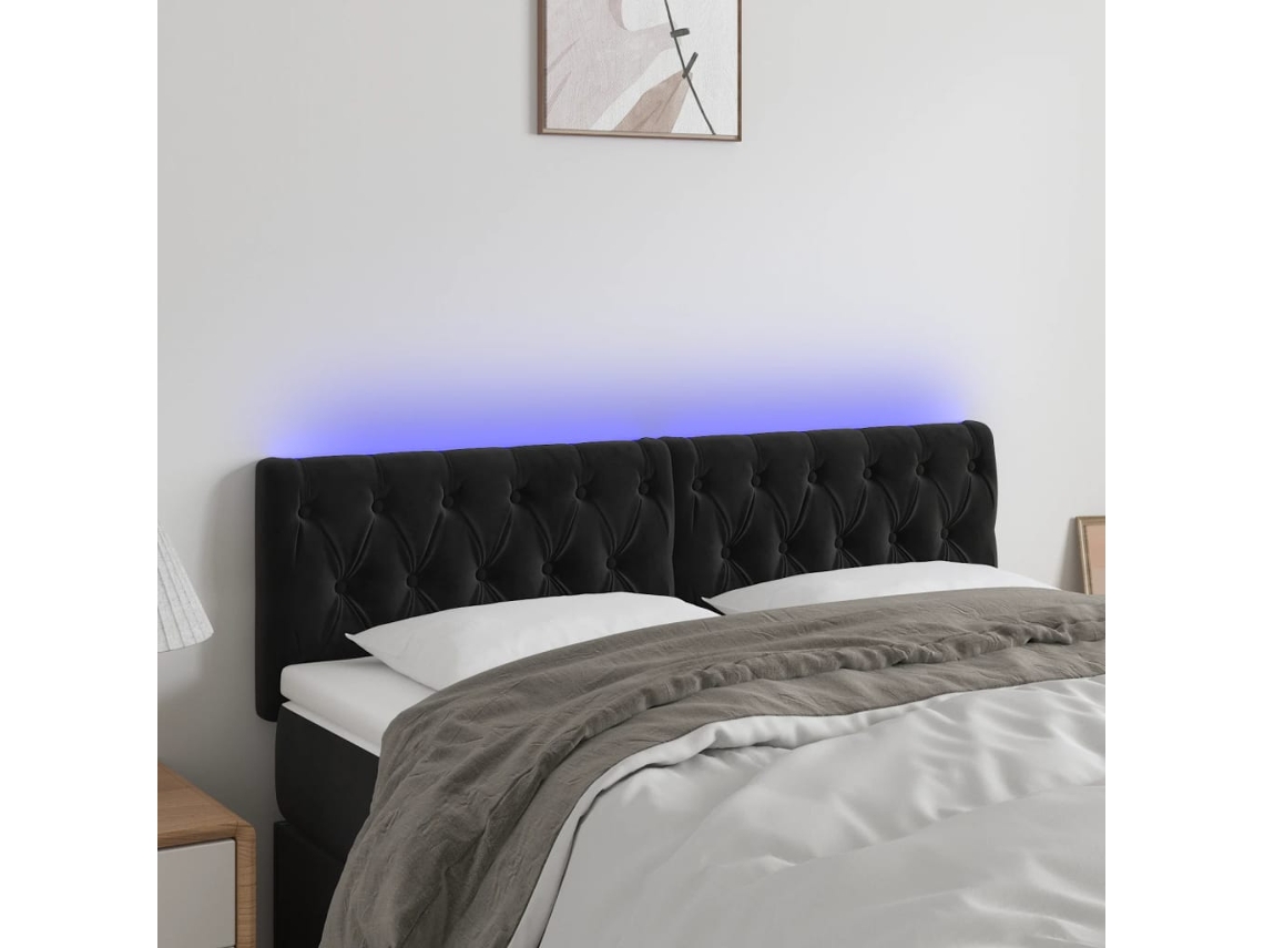 Vidaxl Cabeceira De Cama C/ Luzes Led Veludo 144x7x78/88 Cm Preto