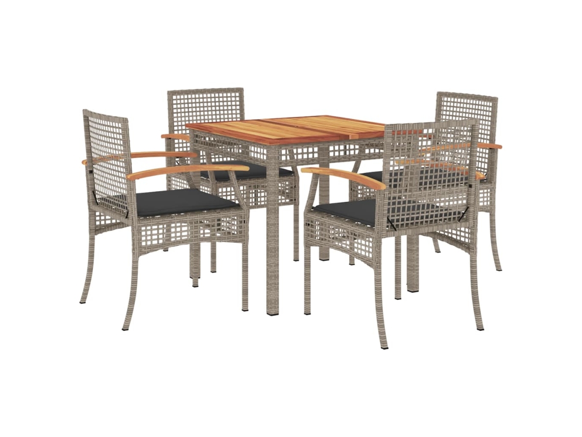 Conjunto de 5 Jantar para Jardim com Almofadões Vime Pe Cinza MAISON EXCLUSIVE