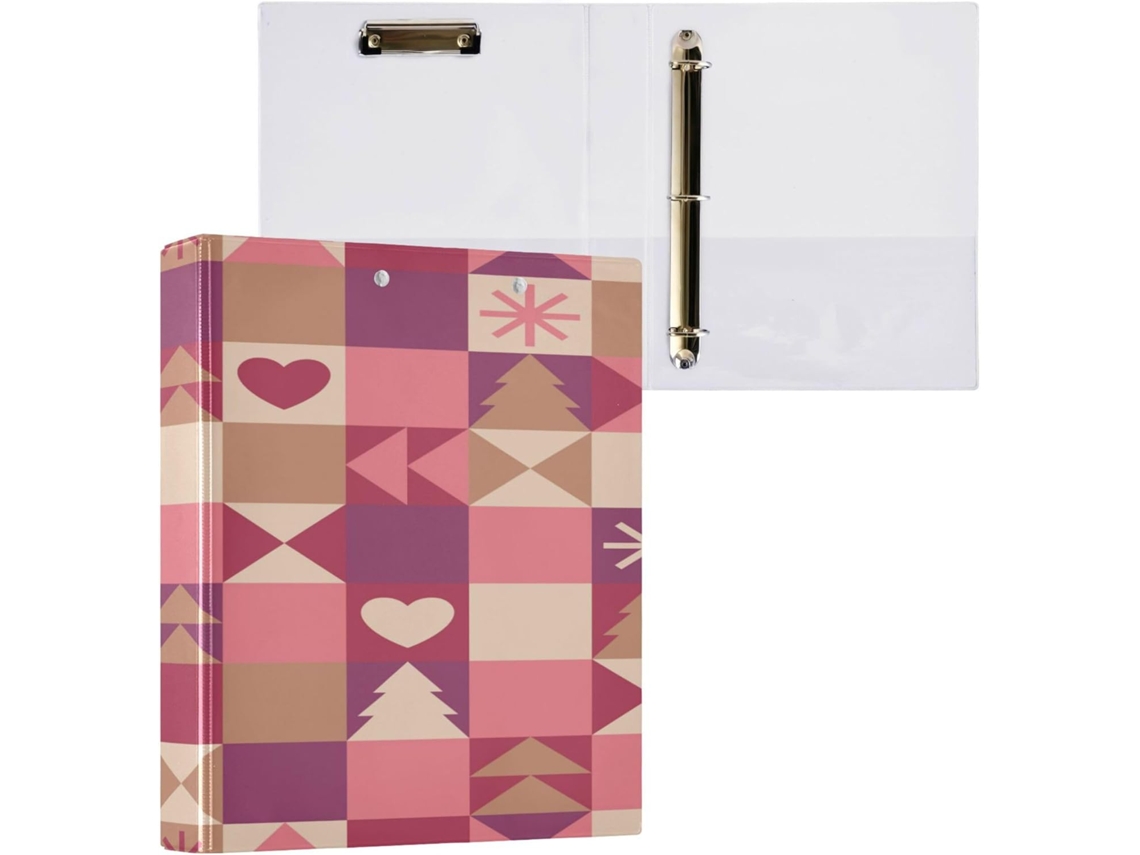 Conjunto de 1 1/2 Pastas 3 Argolas com Capa Bolso, Dura, Estampas Geométricas Natalinas. 27 X 31,5 6 (3,8 Cm)