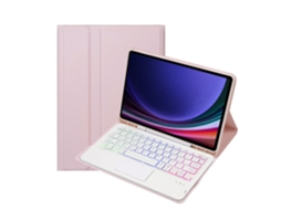 Capa Com Teclado Bluetooth Para Samsung Tab A7 10.4 Com Retroiluminação, Rosa E Branco