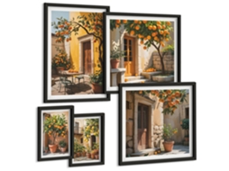 Composição De Quadros Montanhas, Lagos, Florestas, Trilhas Moldura Preta Quadros Para O Escritório Espelharte (conjunto De 5 Imagens)