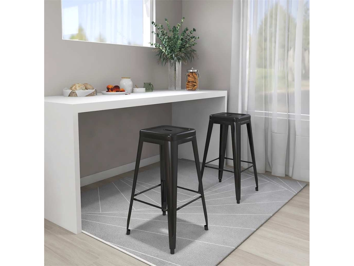Vidaxl Bancos De Bar Empilháveis 2 Pcs Metal Preto