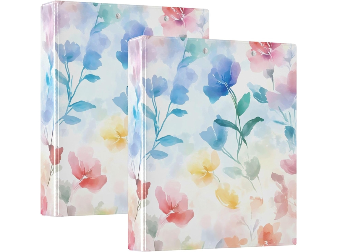 Pasta De Argolas Com Capa Bolso, 3, 8cm 1, 5 Polegadas, Aquarela Com Flores Coloridas, Ideal Material Escolar