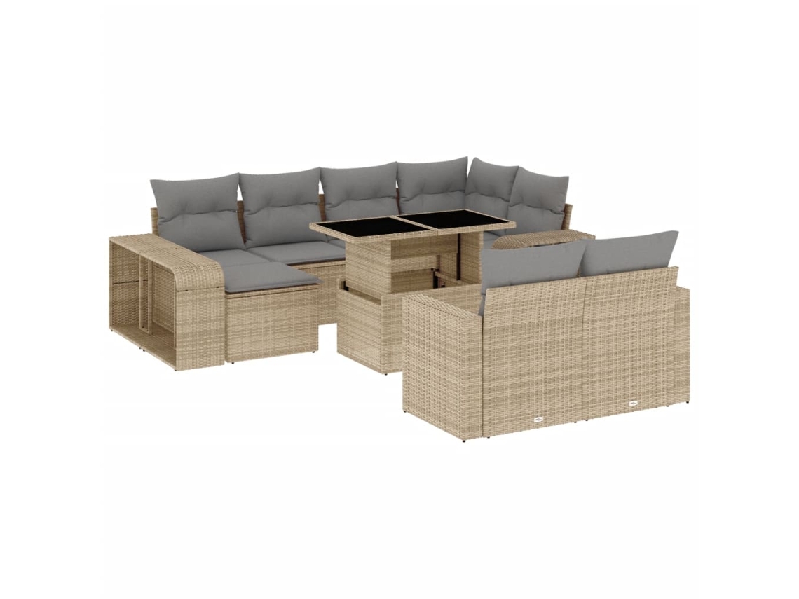 Conjunto de 11 sofás de jardim com almofadões Vime Pe Bege MAISON EXCLUSIVE