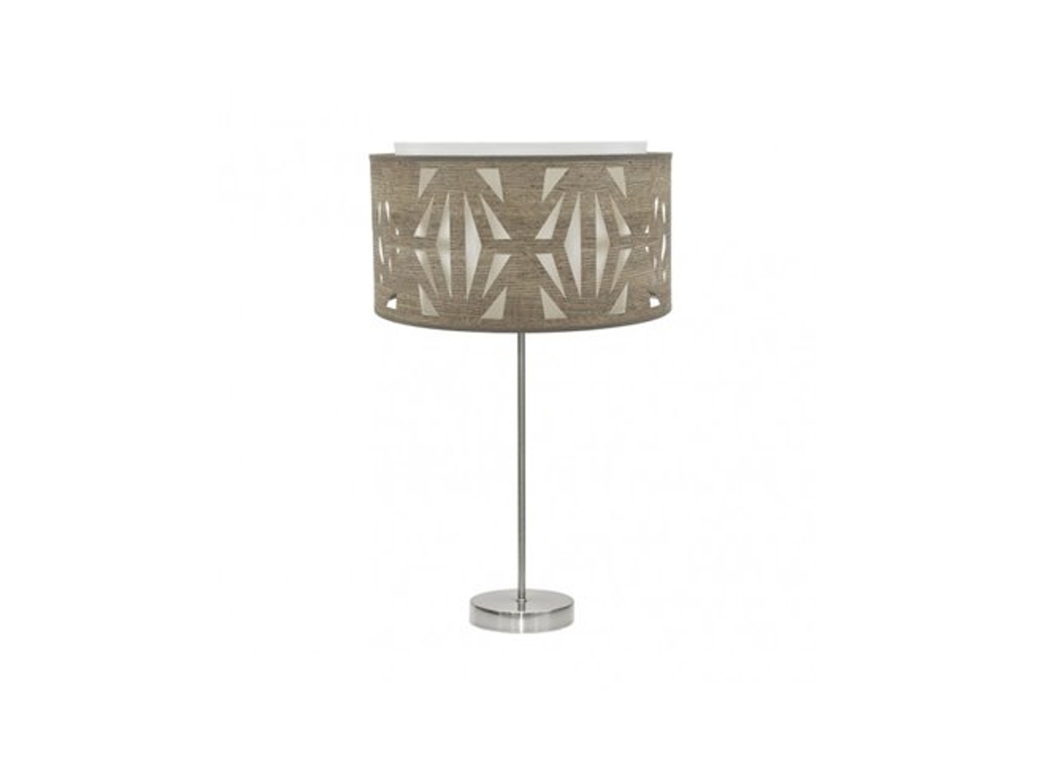 Alto Candeeiro De Mesa Katerina 1xe27 Níquel/madeira Cinzento 61x30x30 Cm Fabrilamp