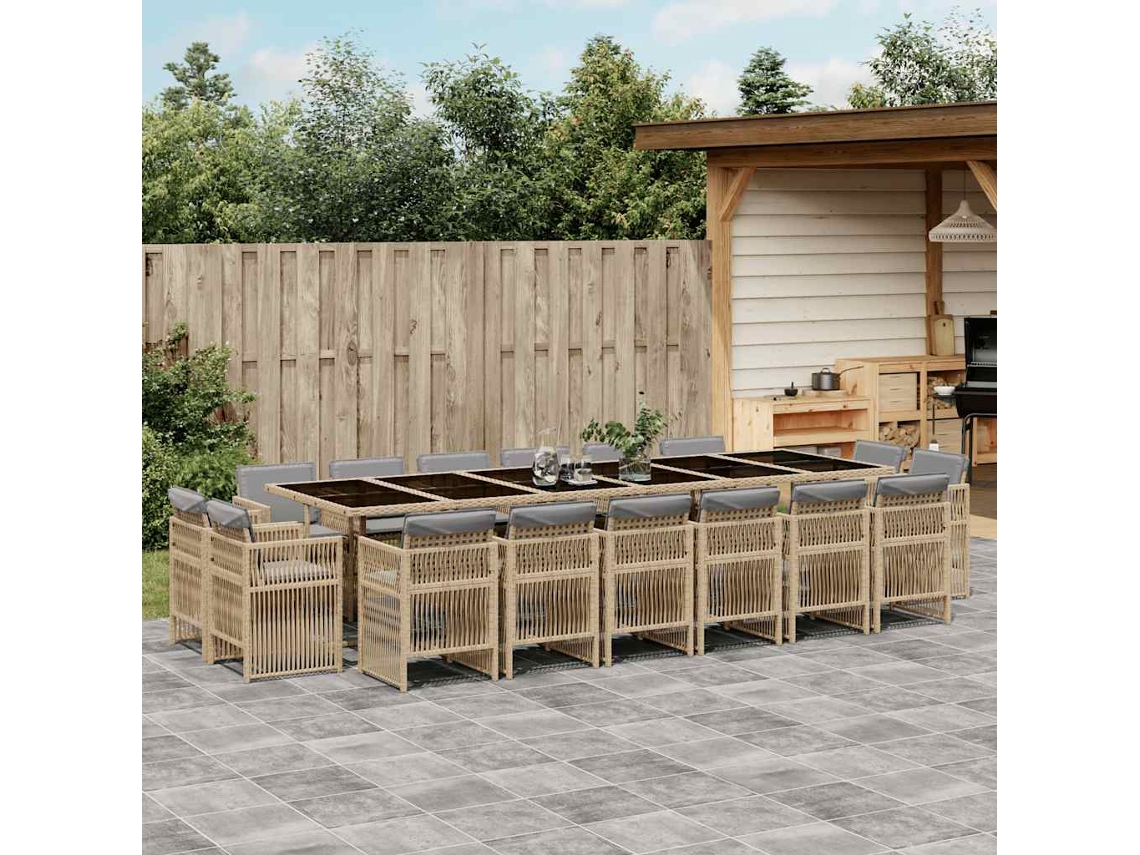 Vidaxl 11 Pcs Conj. Jantar Jardim C/ Almofadões Vime Pe Bege Misturado