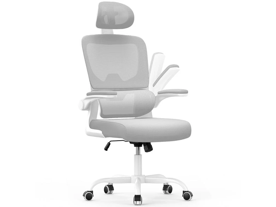 Cadeira de Escritório Ergonómica RACINGREAT com Suporte Lombar e Apoio de Braços Dobrável (Cinzento)